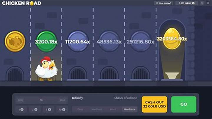 Chicken Road Spieloberfläche mit Öfen, Multiplikator und Cash-out-Button